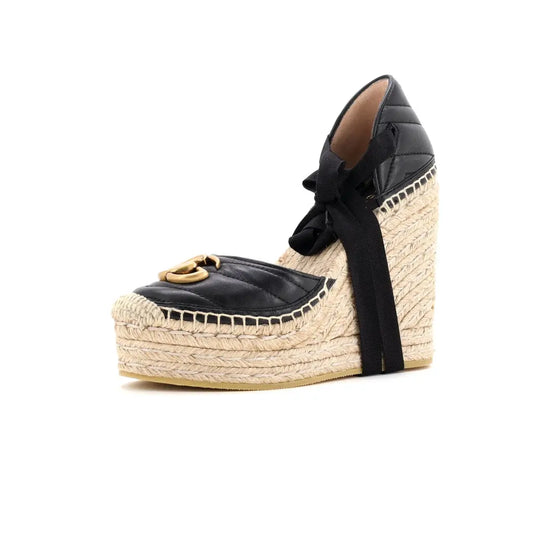 Gucci GG Marmont Espadrille Wedges with Ribbon Tie
