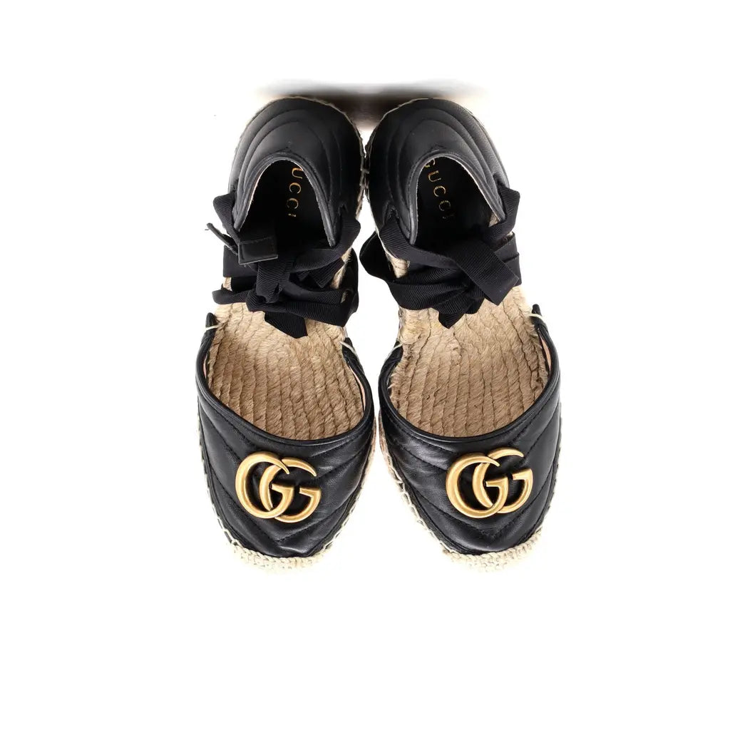 Gucci GG Marmont Espadrille Wedges with Ribbon Tie