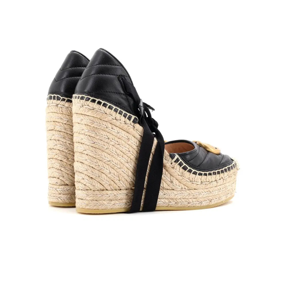 Gucci GG Marmont Espadrille Wedges with Ribbon Tie
