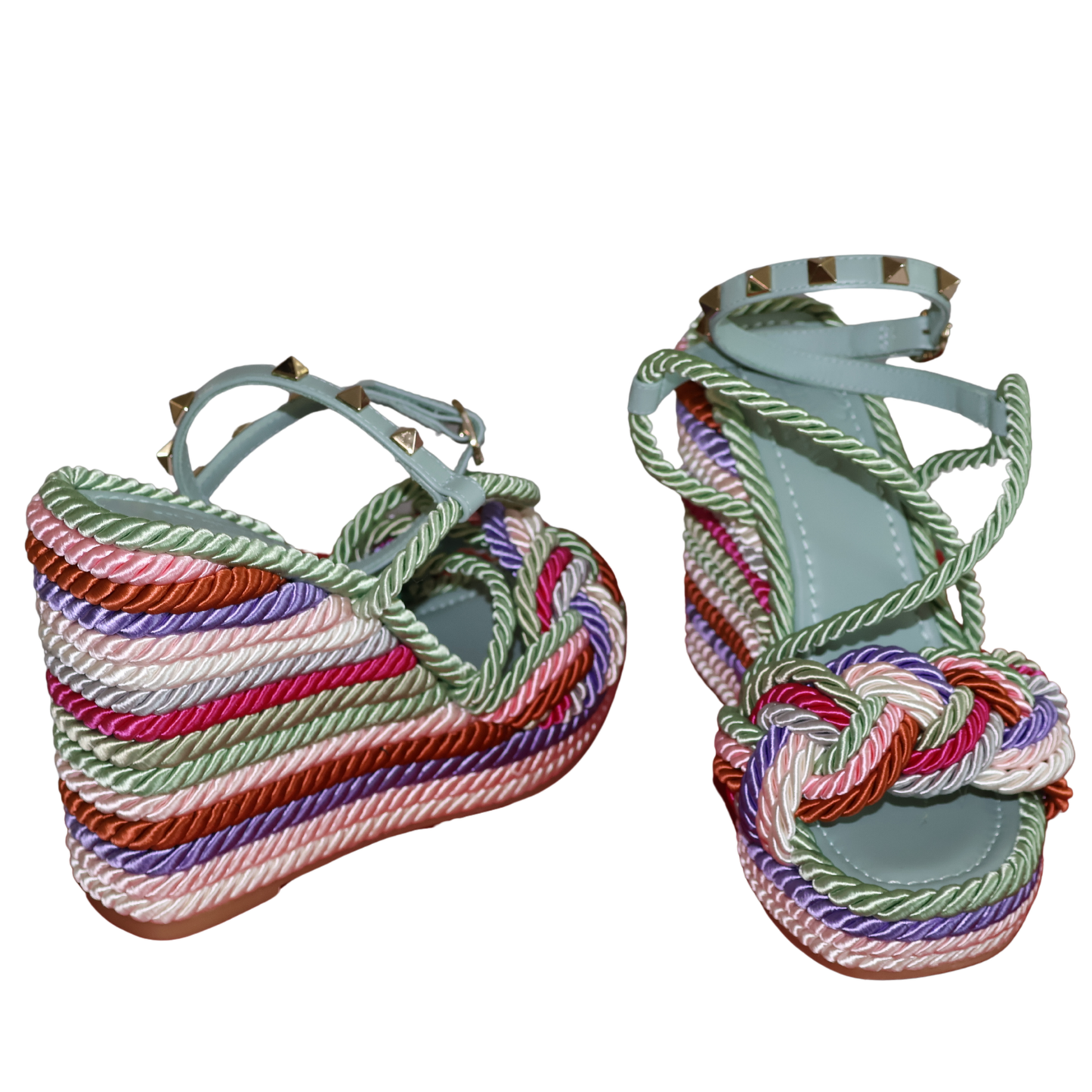 Valentino Garavani Rockstar Torchon Espadrille Wedge Sandals Leather and Cord