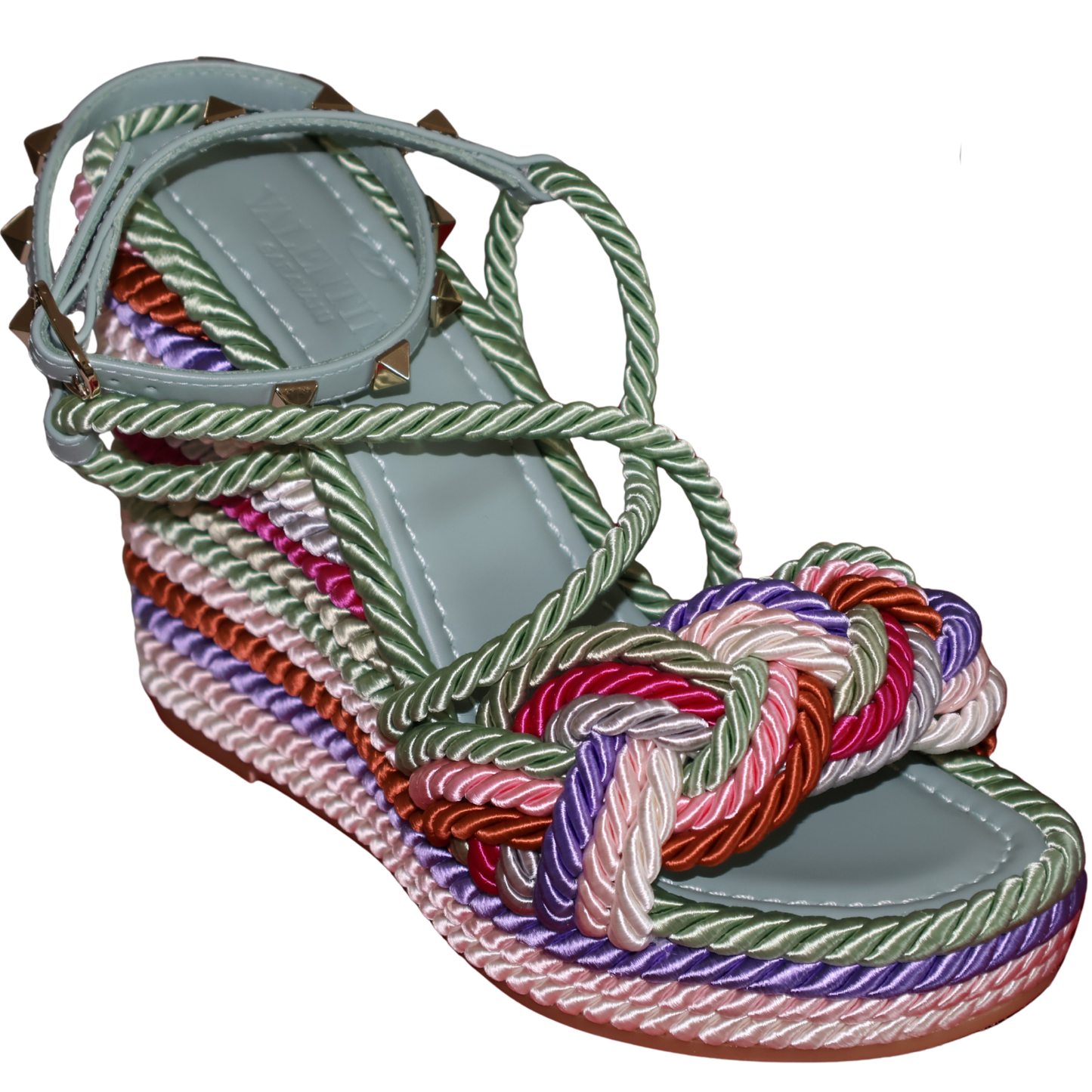 Valentino Garavani Rockstar Torchon Espadrille Wedge Sandals Leather and Cord