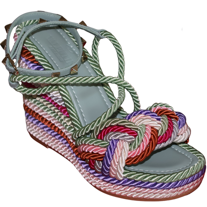 Valentino Garavani Rockstar Torchon Espadrille Wedge Sandals Leather and Cord