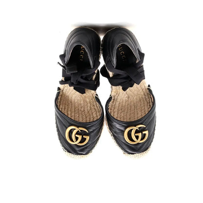 Gucci GG Marmont Espadrille Wedges with Ribbon Tie