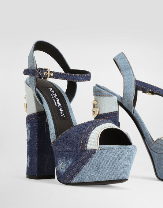 Dolce & Gabbana Patchwork Denim Platform Sandals